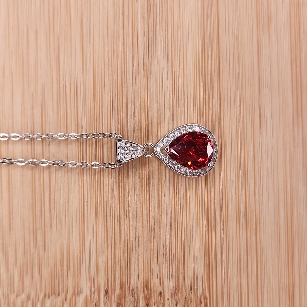NWT Ryze Ruby Ice Cubic Zirconia .925 Sterling Silver 18" Teardrop Necklace - Picture 1 of 10